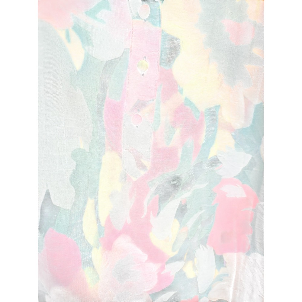 Hope & Harlow Floral Blouse XL Orange Pink Teal Poppy Print Smocked Cuff Top - Picture 2 of 5